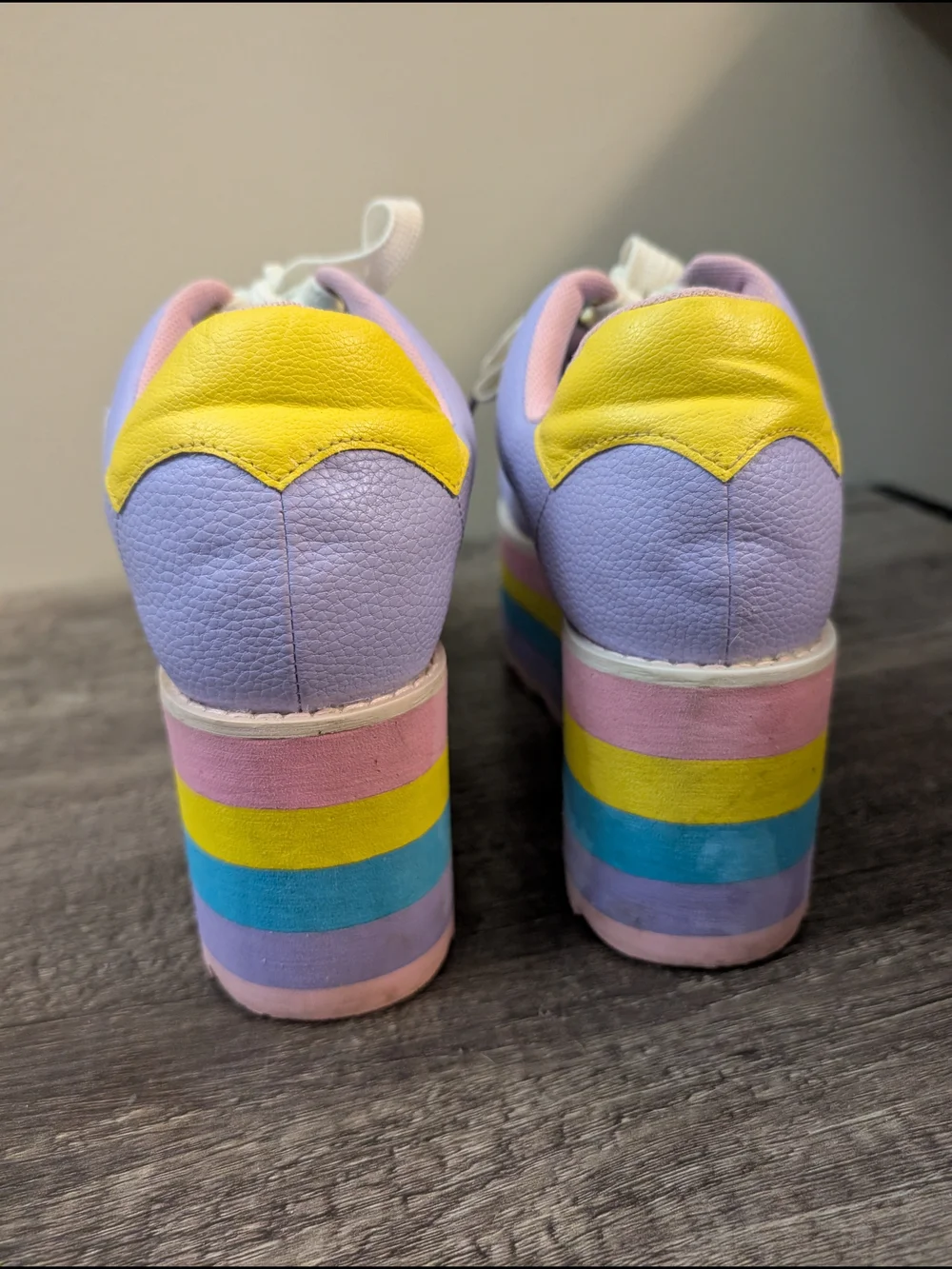 YRU Pastel Rainbow Platform Sneakers in Blue, Lavender & Pink